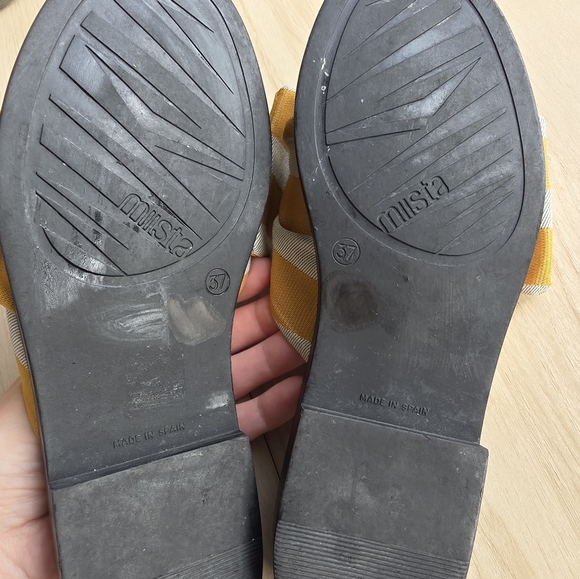 Miista Bow Tie Sandals, Gold And Cream Striped, Size 37 - Picture 6 of 7